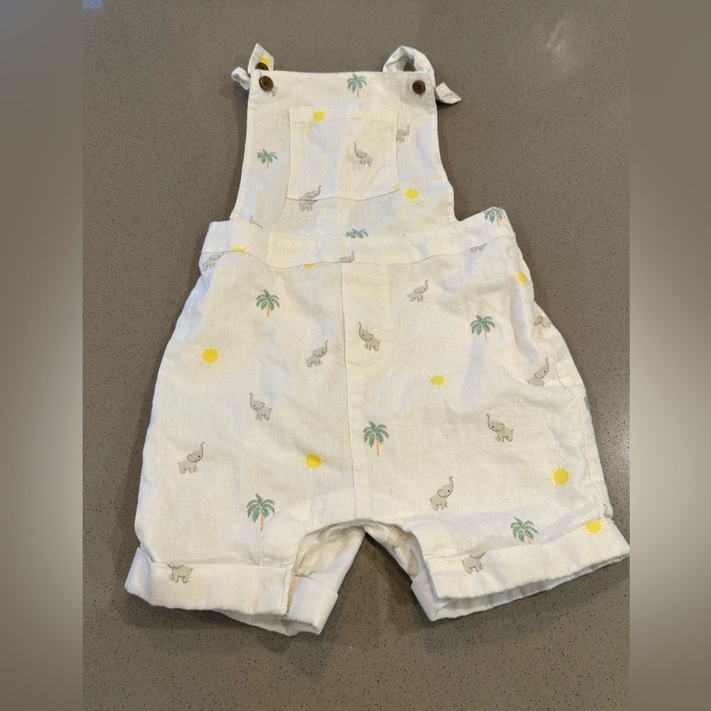 Janie and Jack Baby Elephant Linen-Cotton Overalls Romper Size 18-24 M